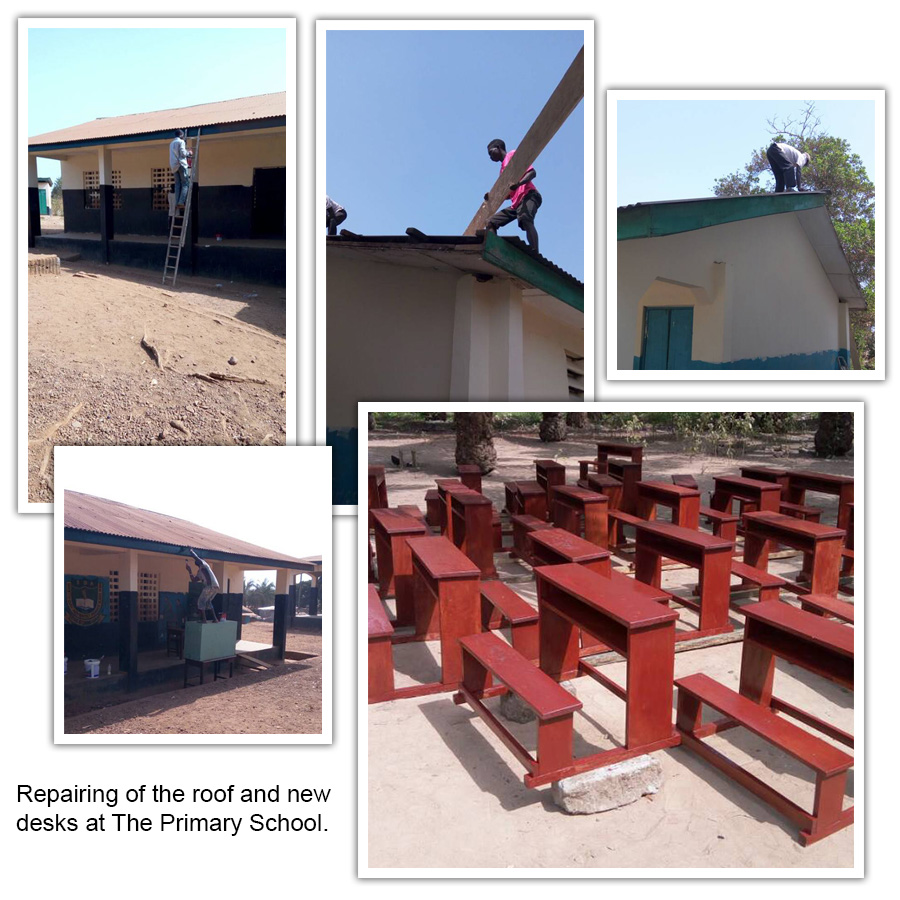 Repairing of the roof and new desks at The Primary School.